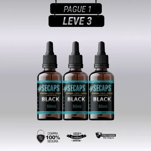 Secaps Black 30ml Original - Kits Com 3 e 5 Frascos - Frete Grátis