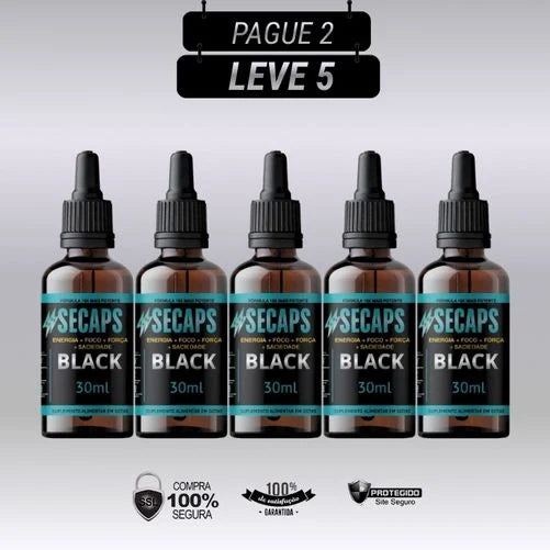 Secaps Black 30ml Original - Kits Com 3 e 5 Frascos - Frete Grátis